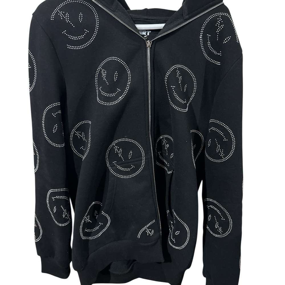 Etro Black Zip-Up Sweater with Smiley Pattern